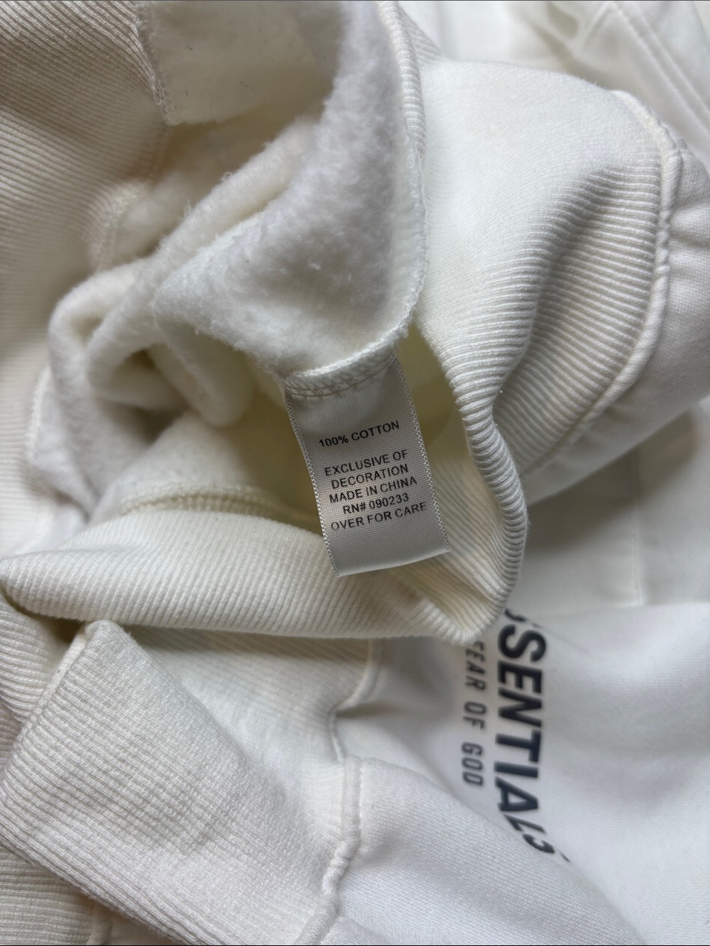 Men’s Essentials  Fear of God Oversized White Hoodie with Black Logo Size Small - Picture 6 of 9